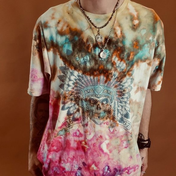 Lizard Queenz Other - SOLD * Custom Skull & Headdress Ice Tie Dye Graphic Tee Size XXL